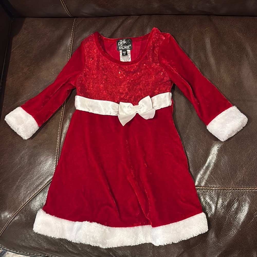 Red Velvet Kids Dress with White Accents